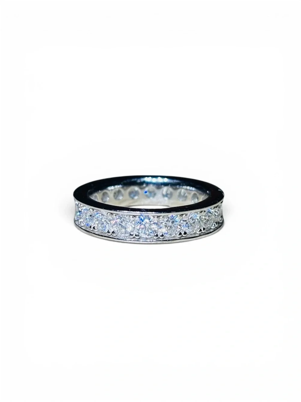 Solid 925 Sterling Silver VVS Moissanite Eternity Band - Picture 10 of 11